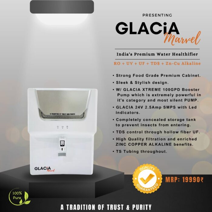 Aqua Glacia Marvel RO+UV+UF+TDS+Zn-Cu-Alkaline Water Purifier 12L/15L