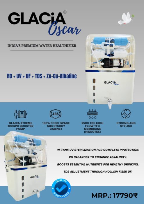 Aqua Glacia Oscar RO+UV+UF+TDS+Zn-Cu-Alkaline Water Purifier 12L/15L