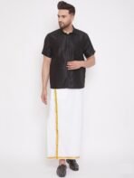 Shirt and Cotton Dhoti with Gold Border