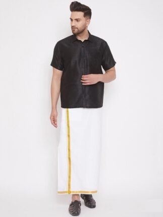 Shirt and Cotton Dhoti with Gold Border