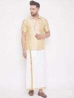 Shirt and Cotton Dhoti with Gold Border