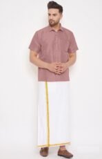 Shirt and Cotton Dhoti with Gold Border