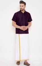 Shirt and Cotton Dhoti with Gold Border