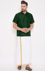 Shirt and Cotton Dhoti with Gold Border