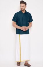 Shirt and Cotton Dhoti with Gold Border