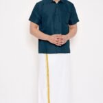 Shirt and Cotton Dhoti with Gold Border