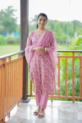 Heavy Cotton Kurti Set with Pant and Dupatta