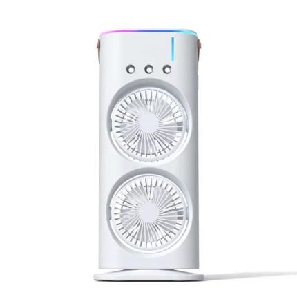 portable spray fan, double-ended misting fan, 3-hole cooling fan, USB air cooler, humidifying fan with lamp, desk misting fan, mini air humidifier fan, personal cooling fan, table fan for home office, compact USB fan