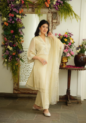 Women's Soft Chanderi Kurta with Foil Mirror