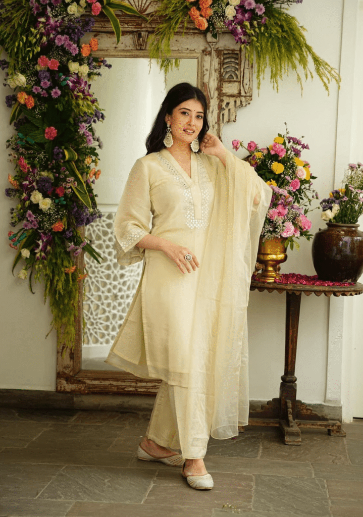 Women's Soft Chanderi Kurta with Foil Mirror