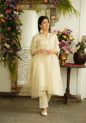Women's Soft Chanderi Kurta with Foil Mirror