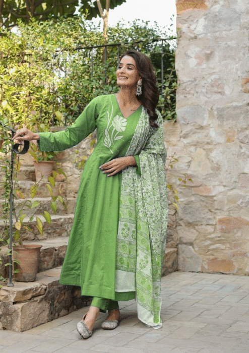 A-line kurti, embroidered yoke kurti, lace kurti for women, ethnic wear kurti, festive kurti for women, stylish party wear kurti, elegant women's kurti, office wear kurti, designer lace kurti, latest kurti design