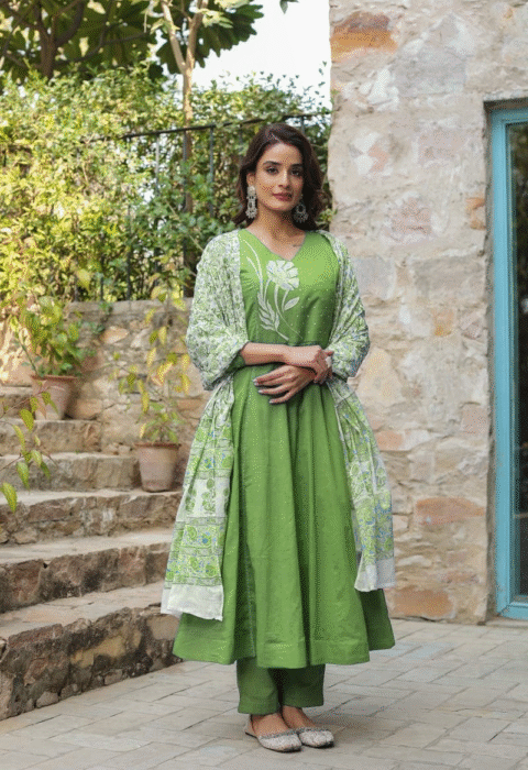 A-line kurti, embroidered yoke kurti, lace kurti for women, ethnic wear kurti, festive kurti for women, stylish party wear kurti, elegant women's kurti, office wear kurti, designer lace kurti, latest kurti design