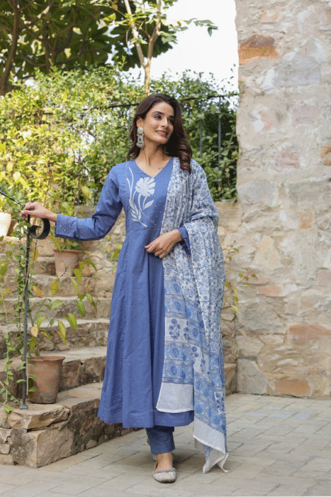 A-line kurti, embroidered yoke kurti, lace kurti for women, ethnic wear kurti, festive kurti for women, stylish party wear kurti, elegant women's kurti, office wear kurti, designer lace kurti, latest kurti design