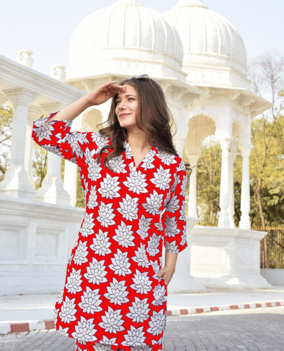 Kurta Pant Set for Women – Elegant V-Neck Design
