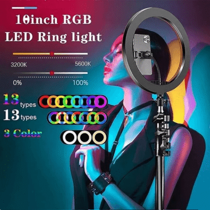 RGB Foldable 18-Inch Ring Light | Dimmable LED Ring Light with Tripod & Remote | Portable Studio Lighting for Makeup, Live Streaming & Photography