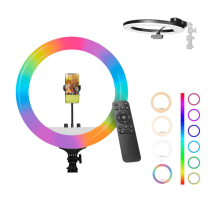 RGB Foldable 18-Inch Ring Light | Dimmable LED Ring Light with Tripod & Remote | Portable Studio Lighting for Makeup, Live Streaming & Photography