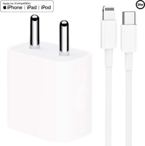 iPhone 25W Quick Charge 3.1A Wall Charger for Mobile with Detachable Cable (White)