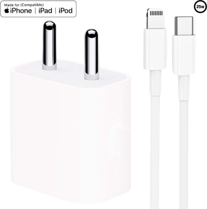 iPhone 25W Quick Charge 3.1A Wall Charger for Mobile with Detachable Cable (White)