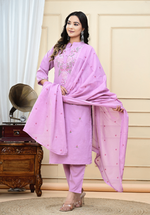 pure cotton suit set, embroidered cotton suit, cotton pant with dupatta set, malmal dupatta suit, festive wear cotton suit, everyday ethnic wear, breathable cotton kurta set, super dye embroidery suit, stylish women's ethnic set, soft cotton suit for women
