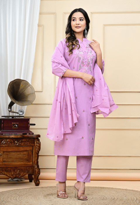 pure cotton suit set, embroidered cotton suit, cotton pant with dupatta set, malmal dupatta suit, festive wear cotton suit, everyday ethnic wear, breathable cotton kurta set, super dye embroidery suit, stylish women's ethnic set, soft cotton suit for women