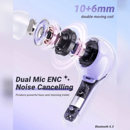 Buy Ultrapods Pro True Wireless Earbuds with transparent design, Bluetooth 5.3, waterproof build, and LED battery display. Perfect for sports, music, and travel.