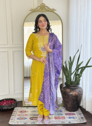 Vichitra Silk, Sequence Coding Embroidery Work, luxurious fabric, special occasion fabric, embroidery work, premium fabric, wedding fabric, traditional wear, festive fabric, elegant fabric.