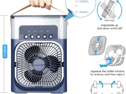 mini air conditioner, portable cooling fan, USB desk fan, personal air cooler, evaporative cooler fan, LED night light fan, mini AC for office, home air cooler, water spray cooling fan, small fan for desk