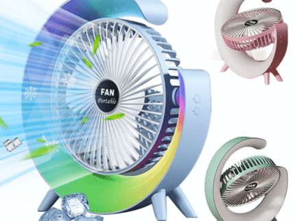 180° Rotating Portable Desk Fan. This compact yet powerful fan features a fully adjustable 180° head for targeted airflow, and three speed settings for customizable comfort.