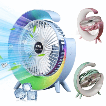 180° Rotating Portable Desk Fan. This compact yet powerful fan features a fully adjustable 180° head for targeted airflow, and three speed settings for customizable comfort.