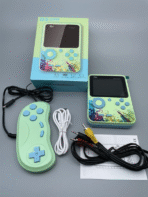 Classic retro gaming device with colorful screen