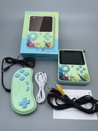 Classic retro gaming device with colorful screen