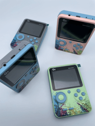 Classic retro gaming device with colorful screen