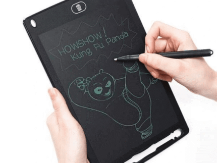 LCD writing tablet with stylus for kids and adults, featuring a green digital sketch of an eagle on a black screen, ideal for drawing, note-taking, and learning