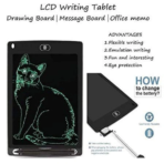 LCD writing tablet with stylus for kids and adults, featuring a green digital sketch of an eagle on a black screen, ideal for drawing, note-taking, and learning