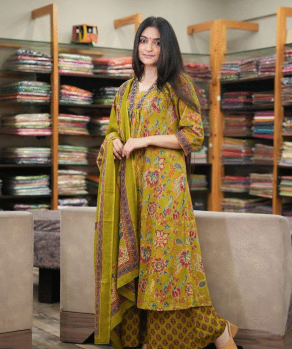 A-Line Pant Set, floral print pant set, summer outfit, women's casual wear, stylish pant set, pant set with dupatta, breathable fabric, summer fashion, side pocket pant, floral print outfit.