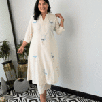 cotton slub kurta for women, embroidered kurta, sawn embroidery kurti, breathable ethnic wear, soft cotton kurta, casual office kurta, summer kurta for ladies, traditional Indian wear, women's ethnic fashion, daily wear kurti