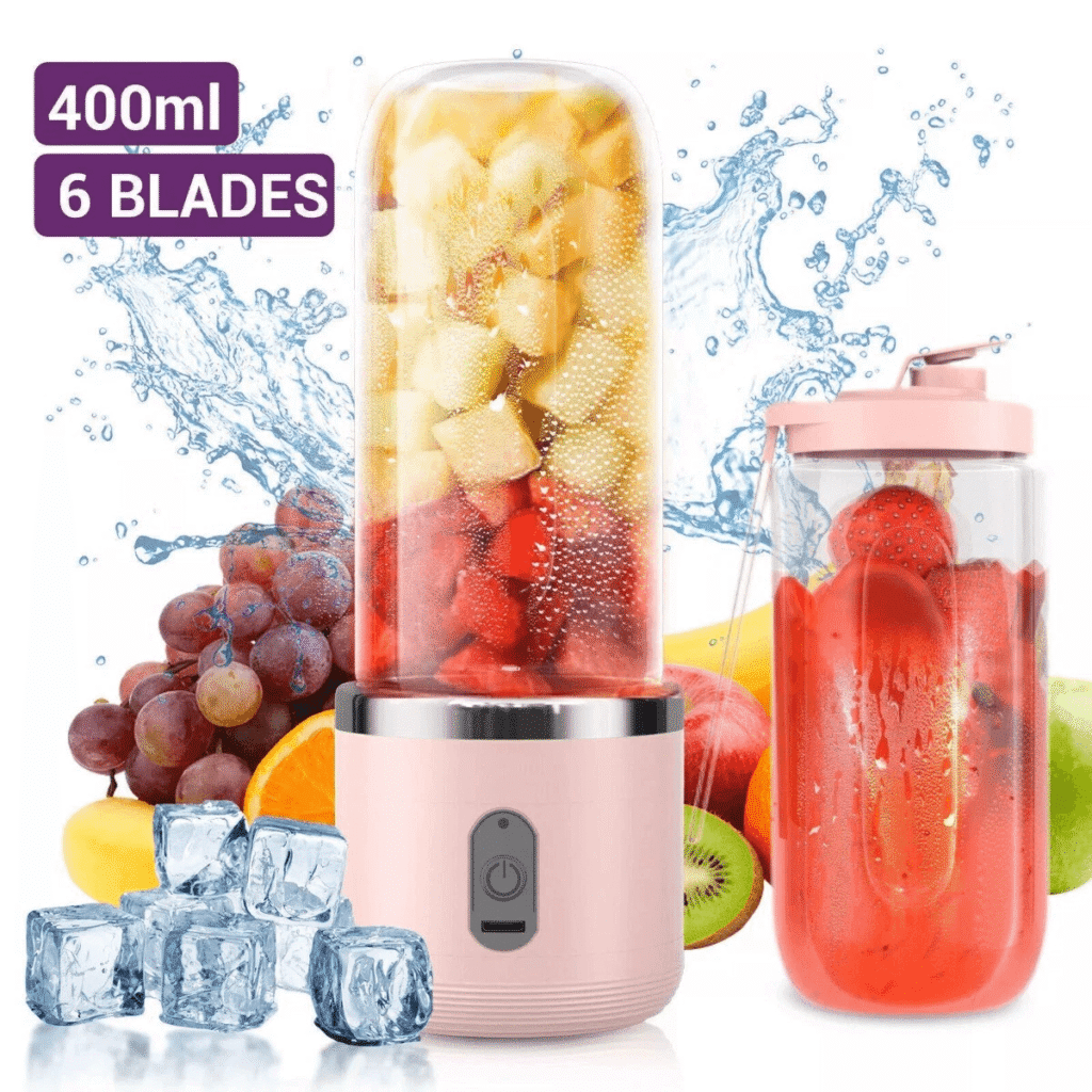 Portable Blender - Six-Blade Juicer Cup with Silicone Handle for Home, Travel, and Sports.