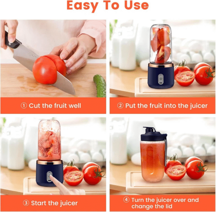 Portable Blender - Six-Blade Juicer Cup with Silicone Handle for Home, Travel, and Sports.
